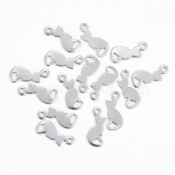304 Stainless Steel Kitten Charms, Cat Silhouette Shape, Stainless Steel Color, 13x5.5x0.5mm, Hole: 1.2mm(X-STAS-H396-04P)