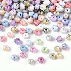 200Pcs Faceted Electroplated Glass Beads Strands, AB Color Plated, Rondelle, Mixed Color, 6x5mm, Hole: 1mm(GLAA-YW0003-38-6mm)