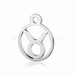 201 Stainless Steel Charms, Flat Round with Constellation, Stainless Steel Color, Taurus, 13.4x10.8x1mm, Hole: 1.5mm(STAS-T014-T505-2)