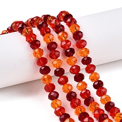 Transparent Glass Beads Strands, Faceted, Rondelle, Red, 8x6.5mm, Hole: 1mm, about 64~66pcs/strand, 15.55~16.8''(39.5~42cm)(GLAA-T023-08D)