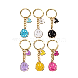 6Pcs Alloy Enamel Charms Keychain, with Iron Split Key Rings, Smiling Face, Mixed Color, 7.6cm, 6pcs/set(KEYC-JKC00890-S)