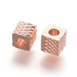 Environment Brass Beads, Electophoresis, Long-Lasting Plated, Lead Free & Cadmium Free, Cube, Rose Gold, 4x4x4mm, Hole: 1.8mm(KK-F780-03RG-RS)