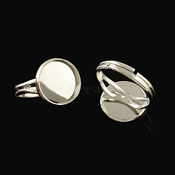 Adjustable Brass Ring Components, Pad Ring Findings, with Flat Round Cabochon Bezel Settings, Platinum, Tray: 12mm, 17mm(KK-Q573-004P)