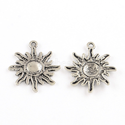 Tibetan Style Alloy Sun Pendants, Solar Eclipse Pendants, Lead Free & Cadmium Free, Antique Silver, 28.5x23x2mm, Hole: 2mm(X-TIBEP-S291-12-RS)