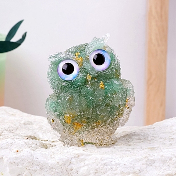 Resin Owl Display Decoration, with Natural Green Aventurine Chips inside Statues for Home Office Decorations, 50x60mm