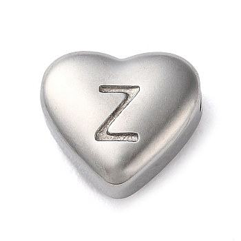 201 Stainless Steel Beads, Stainless Steel Color, Heart, Letter Z, 7x8x3.5mm, Hole: 1.5mm
