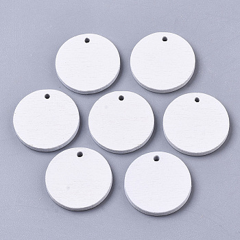 Spray Painted Wood Pendants, Laser Cut Wood Shapes, Flat Round, White, 20x2.5mm, Hole: 1.6mm