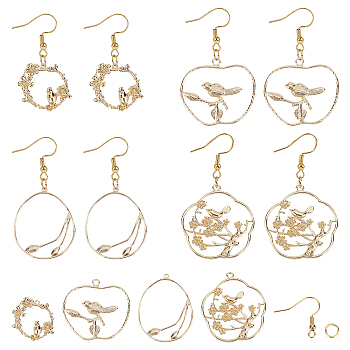 SUNNYCLUE DIY 8Pairs Flower & Bird Earring Making Kits, Including 304 Stainless Steel Earring Hooks & Jump Rings, Brass Pendants, Real 18K Gold Plated