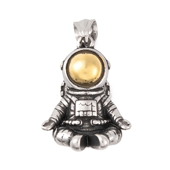 304 Stainless Steel Pendants, Spaceman Charm, Antique Silver & Antique Golden, 28.5x23x24mm, Hole: 4.5x7.5mm