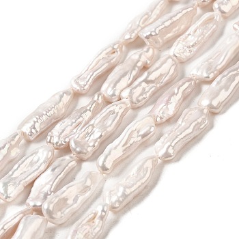 Natural Keshi Pearl Beads Strands, Baroque Pearls, Cultured Freshwater Pearl, Rectangle, Grade 4A+, PapayaWhip, 14.5~19x6.5~7.5x4.5~5mm, Hole: 0.6mm, about 20~21pcs/strand, 15.16~15.75 inch(38.5~40cm)