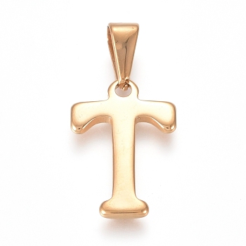 304 Stainless Steel Pendants, Golden, Initial Letter.T, 20x13.5x1.8mm, Hole: 3x7mm