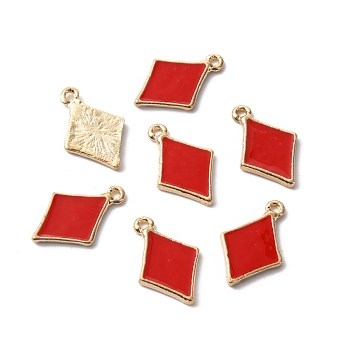 Alloy Enamel Pendants, Playing Cards Style, Golden, Diamond, Red, 20x14x2mm, Hole: 1.8mm