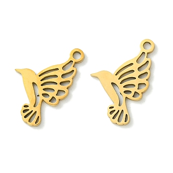 201 Stainless Steel Pendants, Laser Cut, Bird Charm, Real 18K Gold Plated, 17.5x11x1mm, Hole: 1.4mm