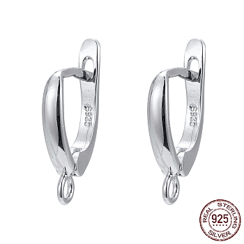 Rhodium Plated 925 Sterling Silver Leverback Earrings, with 925 Stamp, Platinum, 17.5x11x3mm, Hole: 1.5mm, Pin: 0.7mm