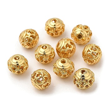 Alloy Hollow Beads, Round, Cadmium Free & Lead Free, Real 18K Gold Plated, 8x7~8mm, Hole: 1.5~2mm