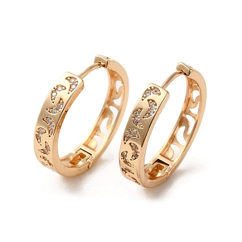 Brass Micro Pave Cubic Zirconia Hoop Earrings, Crescent Moon, Light Gold, 25x5mm