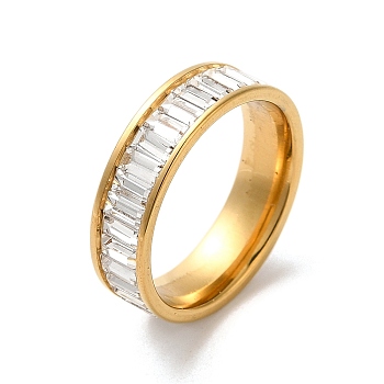Vacuum Plating 304 Stainless Steel Finger Ring with Cubic Zirconia, Golden, Inner Diameter: 17mm