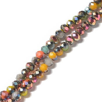 Electroplated Glass Beads Strands, Multi-color Plated, Faceted, Abacus, Gold, 3x2.5mm, Hole: 0.7mm, about 186pcs/strand, 17.32 inch(44cm)