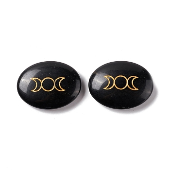 Natural Obsidian Healing Massage Palm Stones, Pocket Worry Stone, for Anxiety Stress Relief Therapy, Oval with Triple Moon, 33x43x11~12mm
