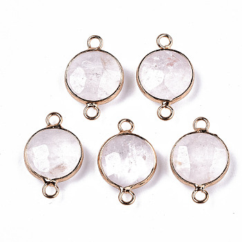 Quartz Crystal Links Connectors, Rock Crystal, with Light Gold Plated Brass Findings, Faceted, Flat Round, 23~24x15~15x5~6mm, Hole: 2mm