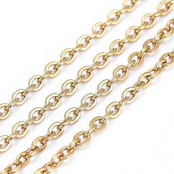 3.28 Feet Ion Plating(IP) 304 Stainless Steel Cable Chains, for DIY Jewelry Making, Soldered, Flat Oval, Golden, 2.5x2x0.5mm