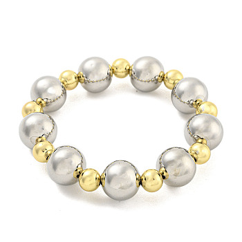 Rack Plating Two Tone Round Brass Beaded Stretch Bracelets for Women, Cadmium Free & Lead Free, Long-Lasting Plated, Platinum & Real 18K Gold Plated, Inner Diameter: 2-1/4 inch(5.8cm)