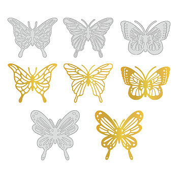 Globleland 4Pcs 4 Style Carbon Steel Hot Foil Plate Metal Dies, for DIY Scrapbooking Embossing, Photo Ablum Craft Making Template, Butterfly, Matte Platinum Color, 1pc/style