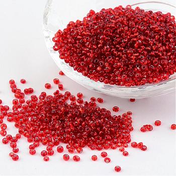 12/0 Glass Seed Beads, Silver Lined Round Hole, Round, Red, 2mm, Hole: 1mm, about 3306pcs/50g