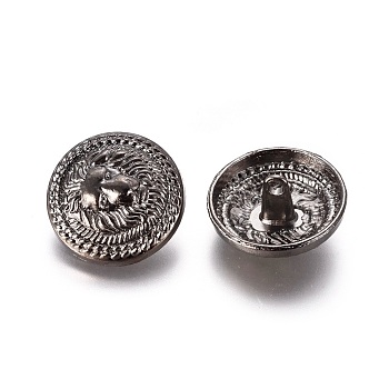 Alloy Shank Button, Flat Round with Lion, Gunmetal, 40L(25mm)x11.5mm, Hole: 2.5mm