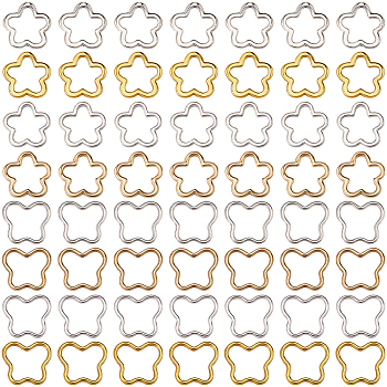 80Pcs 8 Styles Zinc Alloy Bead Frame, Flower & Butterfly, Mixed Color, 14.5~15.5x15.5~16x3mm, Hole: 1.2mm~1.5mm, 10pcs/style
