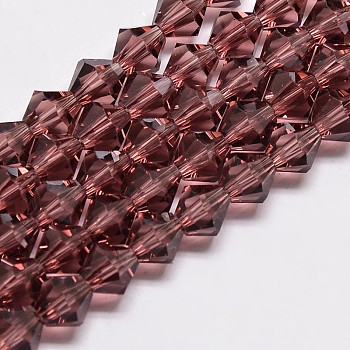 Imitate Austrian Crystal Bicone Glass Beads Strands, Grade AA, Faceted, Medium Violet Red, 5x5mm, Hole: 1mm, about 59pcs/strand, 11 inch