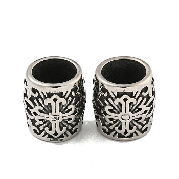 316 Surgical Stainless Steel European Beads, Large Hole Beads, Column, Antique Silver, 13x12mm, Hole: 9mm