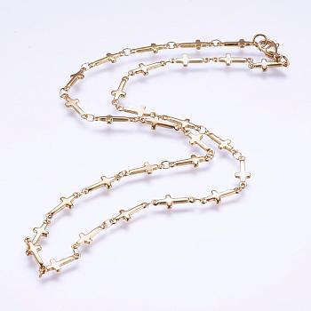 304 Stainless Steel Chain Necklaces, with Lobster Claw Clasps, Ion Plating (IP), Cross, Golden, 17.9 inch(45.5cm)