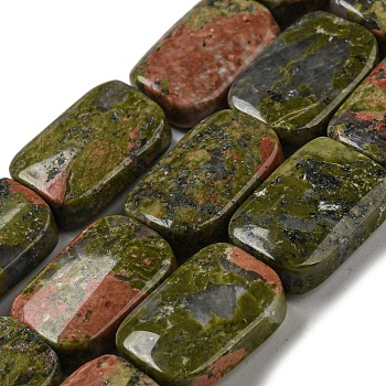 Natural Unakite Beads Strands, Rectangle, 17~18x12.5~13x6~6.5mm, Hole: 1mm, about 22pcs/strand, 15.35''(39cm)