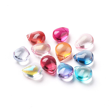 Electroplate Transparent Glass Beads, Dyed & Heated, or with Glitter Powder, Teardrop, Mixed Color, 12x9x6mm, Hole: 1mm