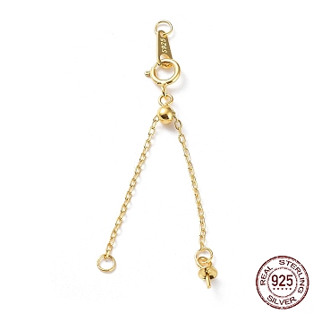 925 Sterling Silver Chain Extenders, Slider Cable Chain with Spring Clasp & S925 Stamp, for Half Drilled Pearl Beads, Real 18K Gold Plated, 46~71mm
