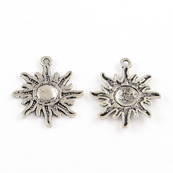 Tibetan Style Alloy Sun Pendants, Solar Eclipse Pendants, Lead Free & Cadmium Free, Antique Silver, 28.5x23x2mm, Hole: 2mm