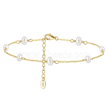 925 Bracelet de cheville en chaîne torsadée en argent sterling avec perles d'eau douce naturelles ovales pour femme(AJEW-F162-003G)-1