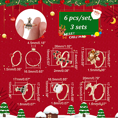 18Pcs 6 6 Style Santa Claus & Christmas Tree & Flower & Deer & Candy Cane Enamel Adjustable Rings Set(RJEW-NB0001-03)-2