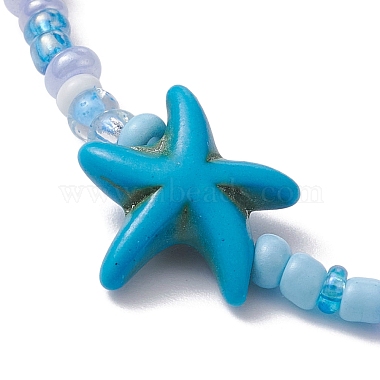 Glass Seed & Synthetic Turquoise Starfish Beaded Stretch Bracelet for Women(BJEW-JB09709-01)-3