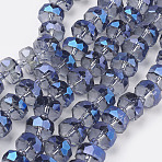 Electroplate Glass Beads Strands, Full Rainbow Plated, Faceted, Flat Round, Steel Blue, 9~10mm, Hole: 1mm, about 40pcs/strand, 12.2 inch(31cm)(EGLA-J145-FR10mm-B01)