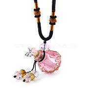 Lampwork Perfume Bottle Pendant Necklace with Glass Beads, Essential Oil Vial Jewelry for Women, Pearl Pink, 17.7~25.59 inch(45~65cm)(BOTT-PW0002-059A-01)