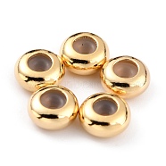 Brass Beads, with Rubber Inside, Slider Beads, Stopper Beads, Long-Lasting Plated, Rondelle, Real 24K Gold Plated, 7x3.5mm, Rubber Hole: 1.2mm(KK-O133-207C-G)