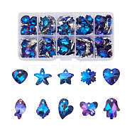 Glass Rhinestone Pendants, DIY Accessories for Jewelry Making, Mixed Shapes, Blue, 12~18x9~15x5~8mm, Hole: 1.2~1.6mm, 100pcs/set(YS-TAC0007-01A)