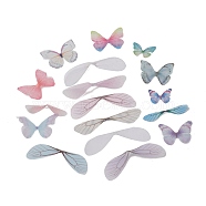Organza Craft Butterfly & Wings, Sewing Craft Decoration, Mixed Styles, Mixed Color, 18~35x30~84x0.1mm, Hole: 1mm(DIY-XCP0002-38)