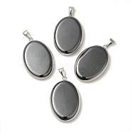 Synthetic Non-magnetic Hematite Pendants, Oval Charms with Platinum Plated Metal Findings, 39.5x26x6mm, Hole: 7.6x4mm(G-M415-01P-03)