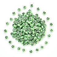 Opaque Acrylic Beads, Flat Round with Black Random Expression, Pale Green, 7x4mm, Hole: 1.6mm, 200pcs/set(MACR-YW0001-22I)