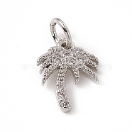 Brass Micro Pave Cubic Zirconia Charms, with Jump Ring, Coconut Tree Charm, Platinum, 12x9x1.5mm, Hole: 3mm(ZIRC-F132-41P)