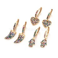 Brass Leverback Earrings, with Cubic Zirconia, Mixed Shapes, Colorful, Golden, 25~30.5mm; Pin: 1mm(EJEW-E234-03-G)