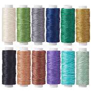 12Rolls 12 Colors Waxed Polyester Cord, Flat, Mixed Color, 0.8mm, about 32.8 yards(30m)/roll, 1roll/color(YC-SZ0001-03B)